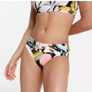 SZ Med NEW- CALIA Women's Mid Rise Wide Banded High Leg Swim Bottoms- Multi Palm